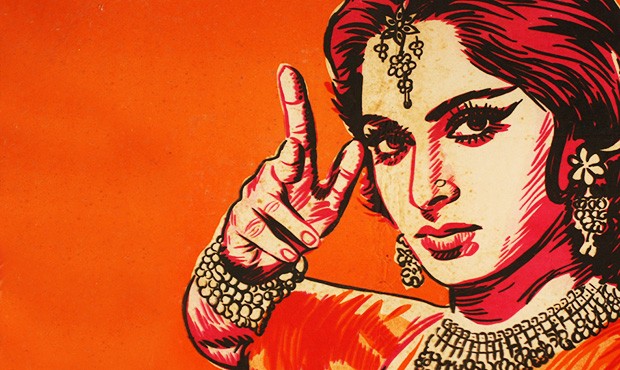 Close-up from the poster for 1965 Bollywood film The Guide found at Chor Bazaar in Mumbai. Close-up from the poster for 1965 Bollywood film The Guide found at Chor Bazaar in Mumbai.