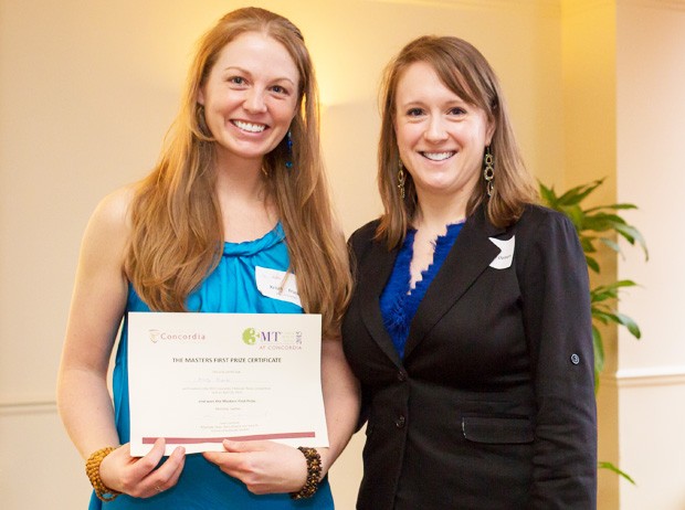 Kristy Franks (left), a graduate student in the Individualized Program, won the Concordia 3MT competition on April 10 and will represent Concordia at the regional finals. 