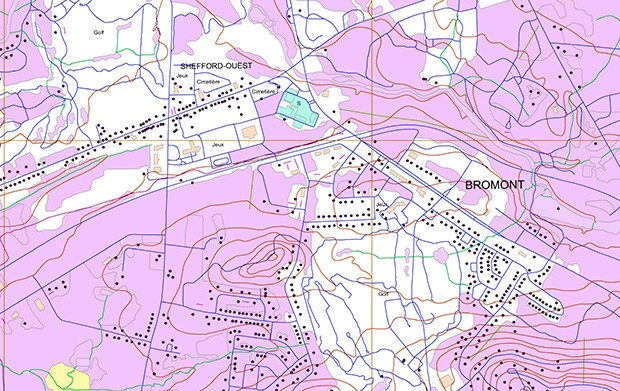 Sample data extracted from the Base de données topographique du Québec (1: 20 000). | Courtesy: Ministère de l’énergie et des ressources naturelles (MERN) Sample data extracted from the Base de données topographique du Québec (1: 20 000). | Courtesy: Ministère de l’énergie et des ressources naturelles (MERN)