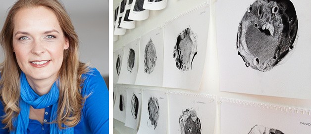 “Projects that allow for a mix of traditional art media and new technologies such as 3D printing are fascinating to me,” says Bettina Forget. At right: moon crater sketches. | All images courtesy of the artist
