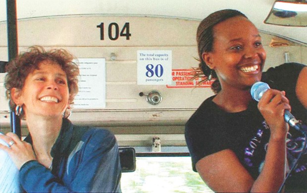 Seminar speaker Léontine Uwababyeyi (right) is a participant in Concordia’s Mapping Memories project. She is shown here with Liz Miller during a bus tour organized in 2010 as part of the Mapping Memories project. | Photo courtesy of Liz Miller Seminar speaker Léontine Uwababyeyi (right) is a participant in Concordia’s Mapping Memories project. She is shown here with Liz Miller during a bus tour organized in 2010 as part of the Mapping Memories project. | Photo courtesy of Liz Miller
