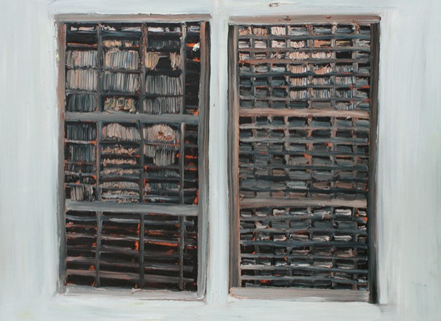 Two empty trays mounted vertically, 2015, by Brian Hunter.