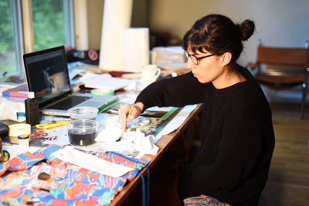 Andréanne Godin at work in her studio space at the foundation. | Photo by Mitch Mitchell