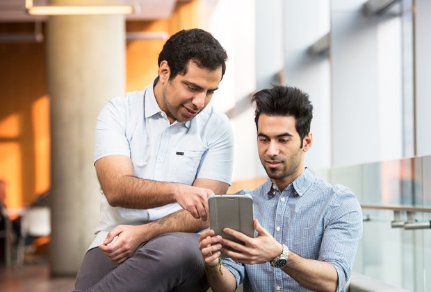 “Usually, mentors want to help others because they’ve experienced the same challenges first hand,” says PhD student and mentor Mostafa Ayoobzadeh (right). | Photo by Concordia University “Usually, mentors want to help others because they’ve experienced the same challenges first hand,” says PhD student and mentor Mostafa Ayoobzadeh (right). | Photo by Concordia University