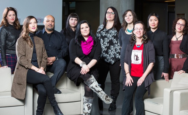 From left: Elizabeth Fast, Emilee Gilpin, Jason Edward Lewis, Cherry Smiley, Heather Igloliorte, Shiann Whitebean, Tiffany Ashoona, Louellyn White, Charmaine Lyn and Marie-Ève Drouin-Gagné. From left: Elizabeth Fast, Emilee Gilpin, Jason Edward Lewis, Cherry Smiley, Heather Igloliorte, Shiann Whitebean, Tiffany Ashoona, Louellyn White, Charmaine Lyn and Marie-Ève Drouin-Gagné.
