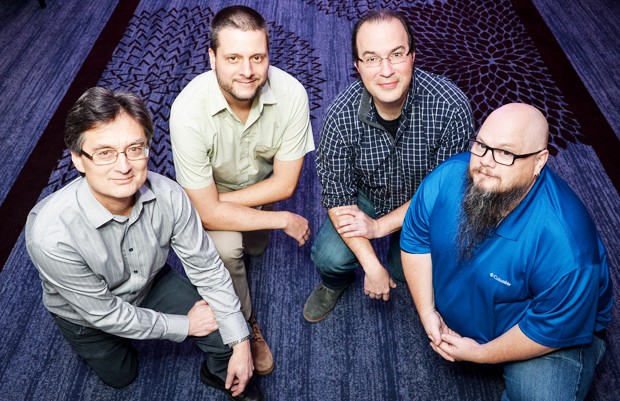 From left: James Grant, Dylan Fraser, Pedro Peres-Neto, Grant Brown. | Photo by Ryan Blau From left: James Grant, Dylan Fraser, Pedro Peres-Neto, Grant Brown. | Photo by Ryan Blau