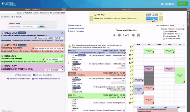 The Class Schedule Builder lets you visualize your week at a glance.