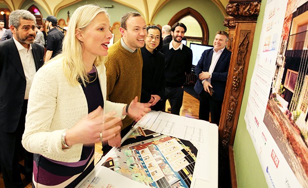Federal Minister Catherine McKenna with Architecture Lead Ben Wareing and Sam Yip, Concordia PhD student in Engineering