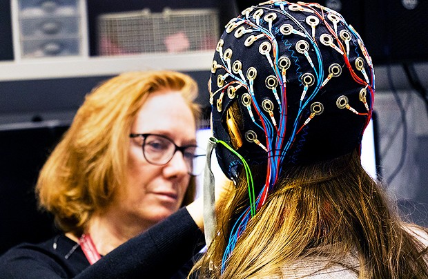A cap embedded with electrodes allows researchers to complete an electroencephalogram test, which measures and records the electrical activity of your brain. | Photo courtesy: the PERFORM Centre Sleep Lab A cap embedded with electrodes allows researchers to complete an electroencephalogram test, which measures and records the electrical activity of your brain. | Photo courtesy: the PERFORM Centre Sleep Lab