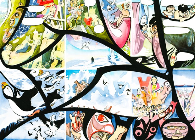 As part of the conference people can participate in Haida artist Michael Nicoll Yahgulanaas’s collective mural-making project. | Image courtesy of Michael Nicoll Yahgulanaas As part of the conference people can participate in Haida artist Michael Nicoll Yahgulanaas’s collective mural-making project. | Image courtesy of Michael Nicoll Yahgulanaas