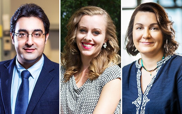 From left: Vanier scholars Amir Hooshiar, Darian Stahl and Anne-Marie Turcotte