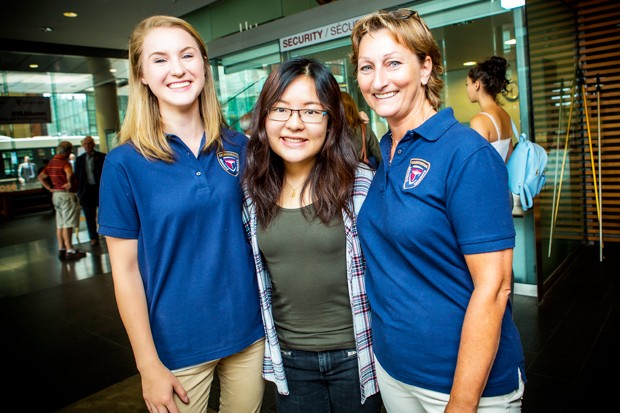 From left: Rachel Nielsen, emergency preparedness officer, Ruiting Ji, third-year Film Animation student and Lyne Denis, investigator-preventionist with the Security Department. | Photo by Concordia University