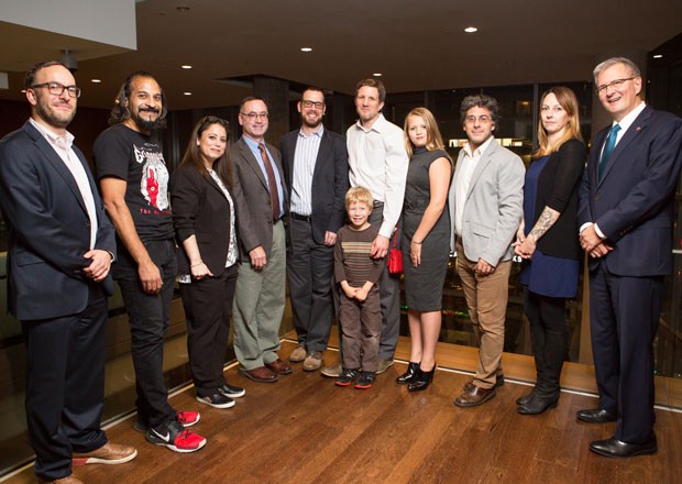 Left to right: Philippe Beauregard, Vivek Venkatesh, Nadia Naffi, Graham Dodds; Johan, Jason, Florence [accepting for Kimberley Manning], Jean-Philippe Warren, Jennifer Drummond, Alan Shepard