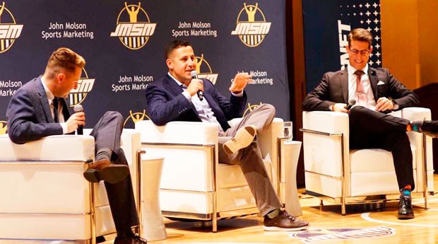 Assistant General Manager of the Chicago Cubs Shiraz Rehman (centre) with JMSM’s Nicholas Vonapartis (left) and Chris Lazaris. | Photo courtesy of the John Molson Sports Marketing Committee Assistant General Manager of the Chicago Cubs Shiraz Rehman (centre) with JMSM’s Nicholas Vonapartis (left) and Chris Lazaris. | Photo courtesy of the John Molson Sports Marketing Committee