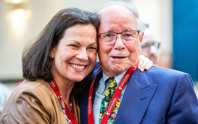 Fred Szabo (pictured here with Anne-Marie Croteau) celebrated 55 years at Concordia.