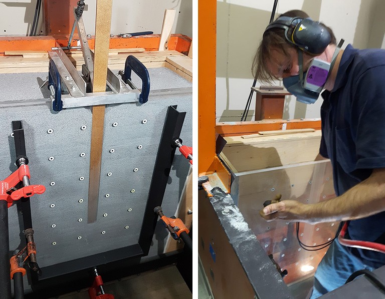 PhD candidate Fabrizio Di Camillo working at a compression machine in the lab. PhD candidate Fabrizio Di Camillo working at a compression machine in the lab.