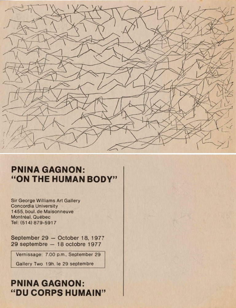 Exhibition invitation The top half of the invitation features squiggly lines drawn by pen, the bottom half features the event details.