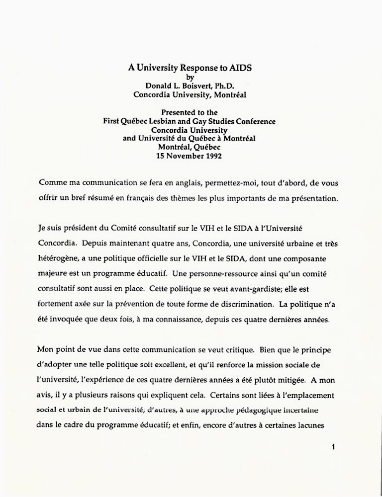 Extract from a presentation A typewritten french-language document.