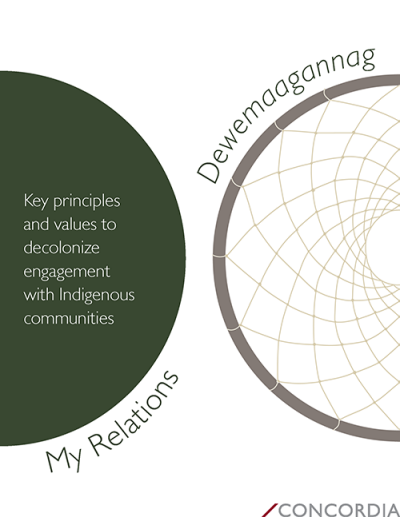 An illustration with half circles and the words, Dewemaagannag/My Relations, on the page.