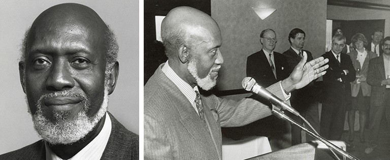 Black and white diptych images of a middle-aged man with short curly hair and a grey beard.