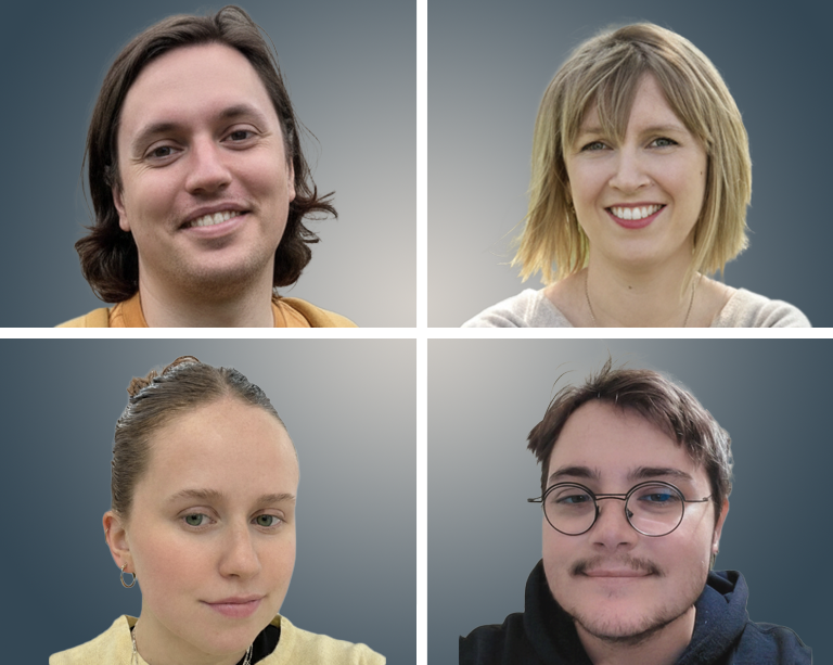 A collage image of four young people on a grey background