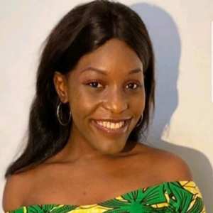 Merveille Moungang Djifo wears an off-the-shoulder floral top