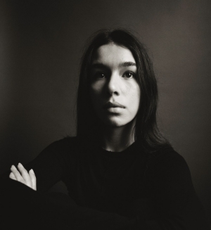 Black and white portrait of Salomé Villeneuve