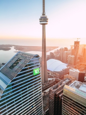 View of the TD building with CN Tower and city in background