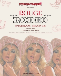 A promotional flyer for the "Rouge Rodeo" event presented by the StrikeOut Cancer Foundation.