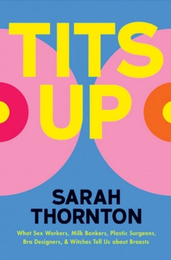 book cover with blue background and pink illustration, titled "Tits Up"