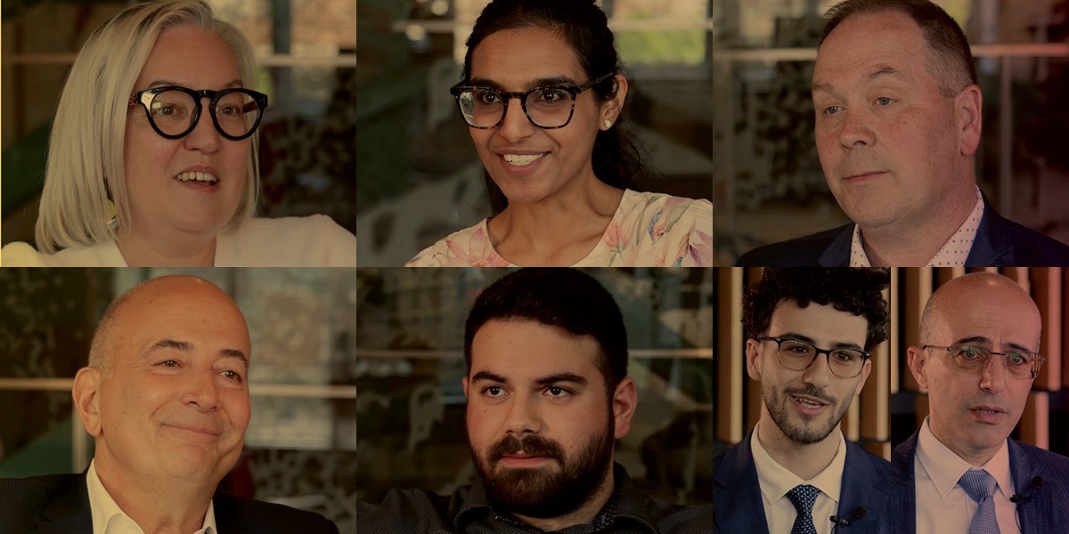 Montage of seven alumni faces