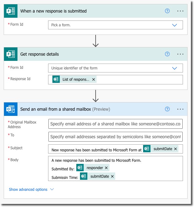 screen capture of a Power Automate template with some pre-populated fields