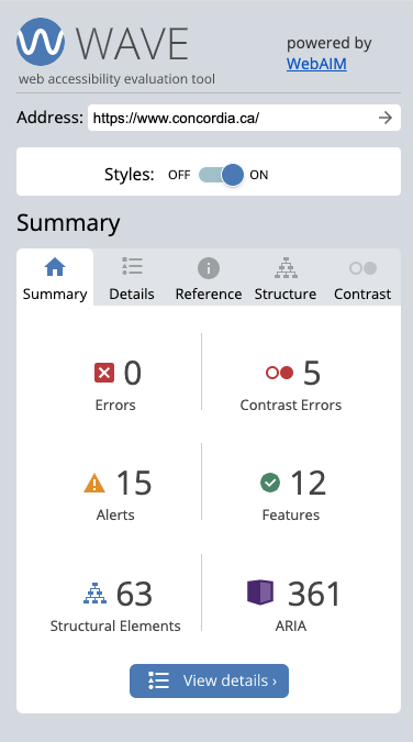 screenshot of WAVE dashboard