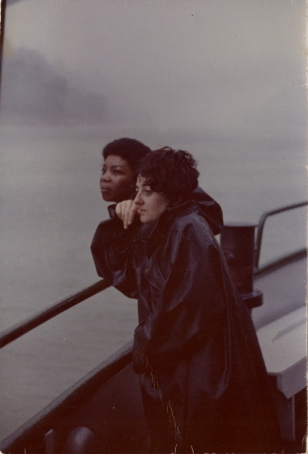 Pearl Reynolds and Elizabeth Langley on a boat at Niagara Falls.