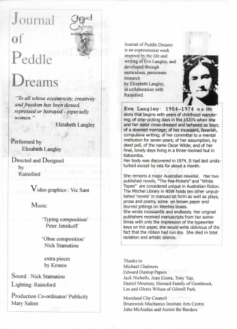 Extract from the Journal of Peddle Dreams programme
