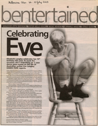 Daren Pope, Celebrating Eve, extract from the Melbourne Star of July 10, 2003.