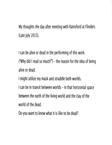 Notes following a meeting with Rainsford in 2013.