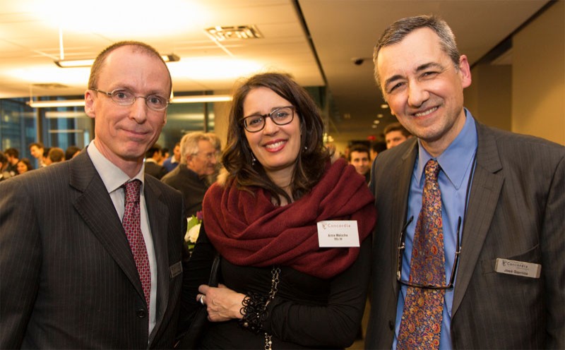 Keynote speaker Jacques Goulet, president, Retirement, Mercer; Anne Meloche, BSc 90; José Garrido, graduate program director, Department of Mathematics and Statistics