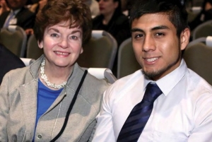 Donor Dorothy Mikalachki and student  Johnny Al Paredes Seminario at the 2014 Donor Student Awards Celebration
