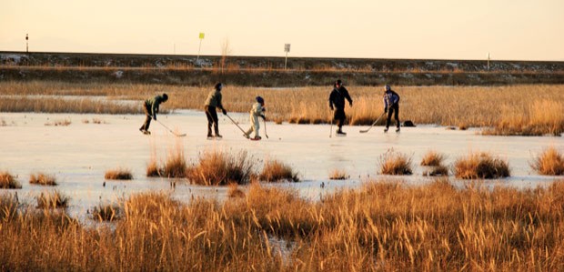 hockey on an outdoor rink