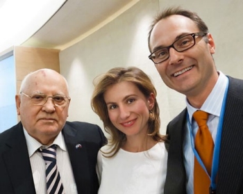 Adam and Margo Koniuszewski with former Soviet president Mikhail Gorbachev (left) in 2012.