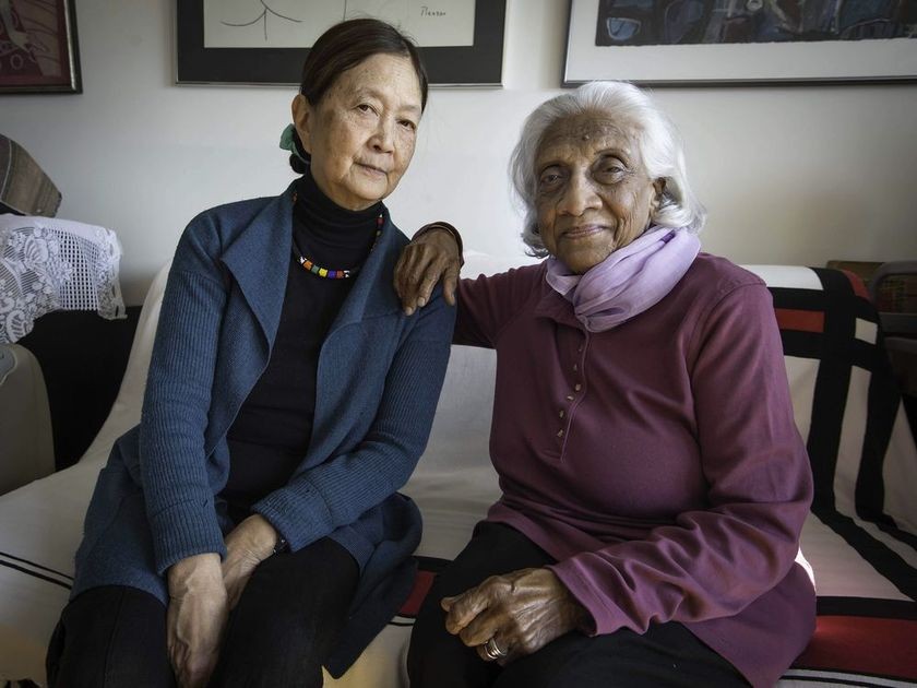 Anne Caines, left, and Madhu Nambiar are seen in Montreal on Sunday, Feb. 18, 2018. Both are members of a community group called Respecting Elders: Communities against Abuse (RECAA). PETER MCCABE / MONTREAL GAZETTE