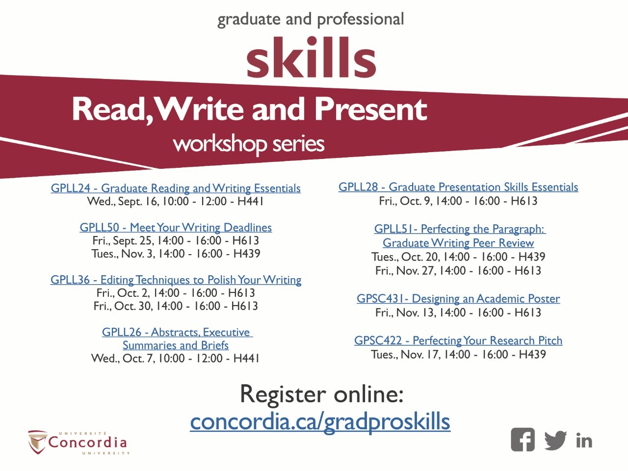 read, write & present workshop flyer