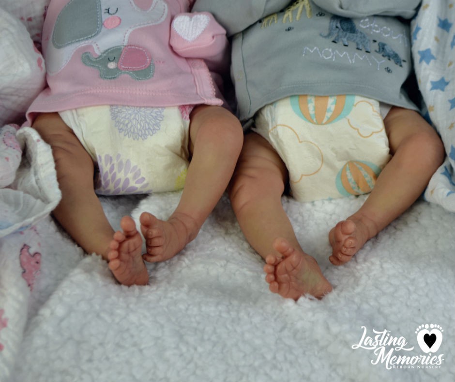 Photo of reborn doll twins by Debra Jadick, owner of Lasting Memories Reborn Nursery.