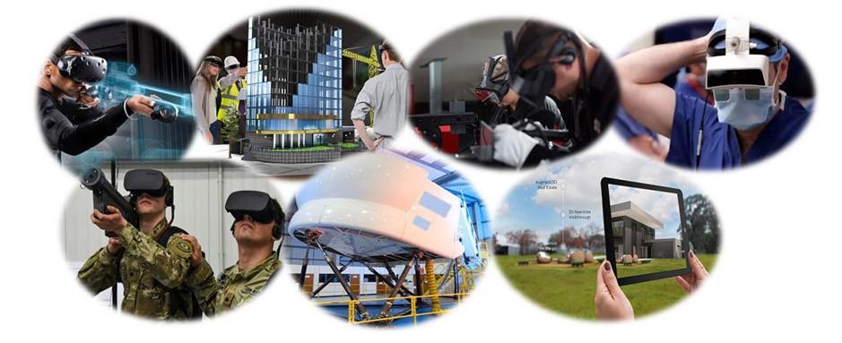 VR in gaming, military mission training,  construction, flight simulator and  welding; AR in healthcare and real estate