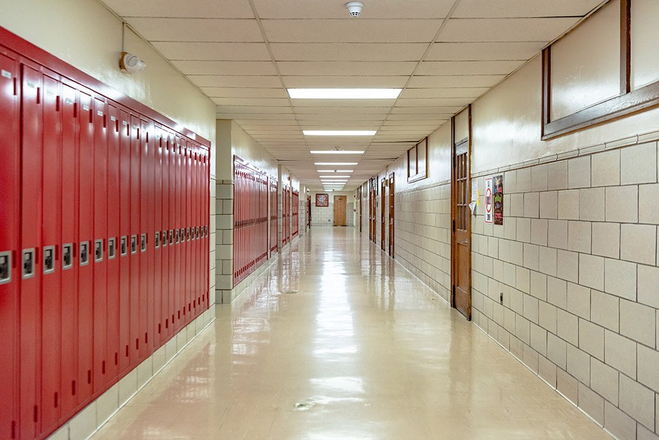 Empty high school hallway