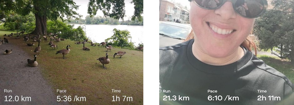 Two Strava screenshots – ducks and cropped face