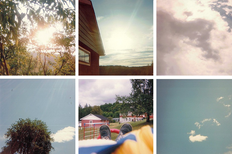 Six square images, mostly of sky and trees 