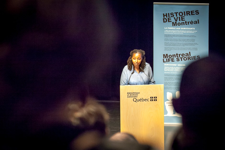 Lisa Ndejuru moderates Montreal Life Stories keynote session