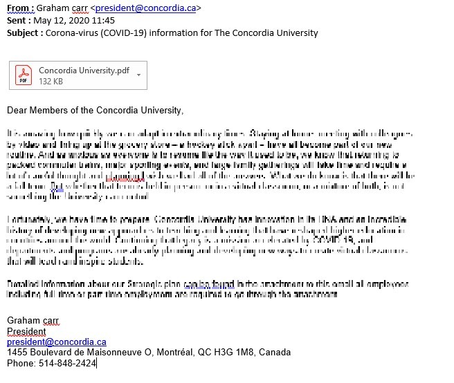 phishing letter from concordia university